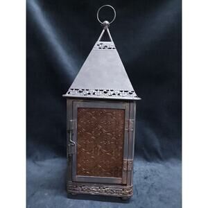 Vintage Lantern Hanging Light Ornate Metal Color Glass Candle Holder Home Decor